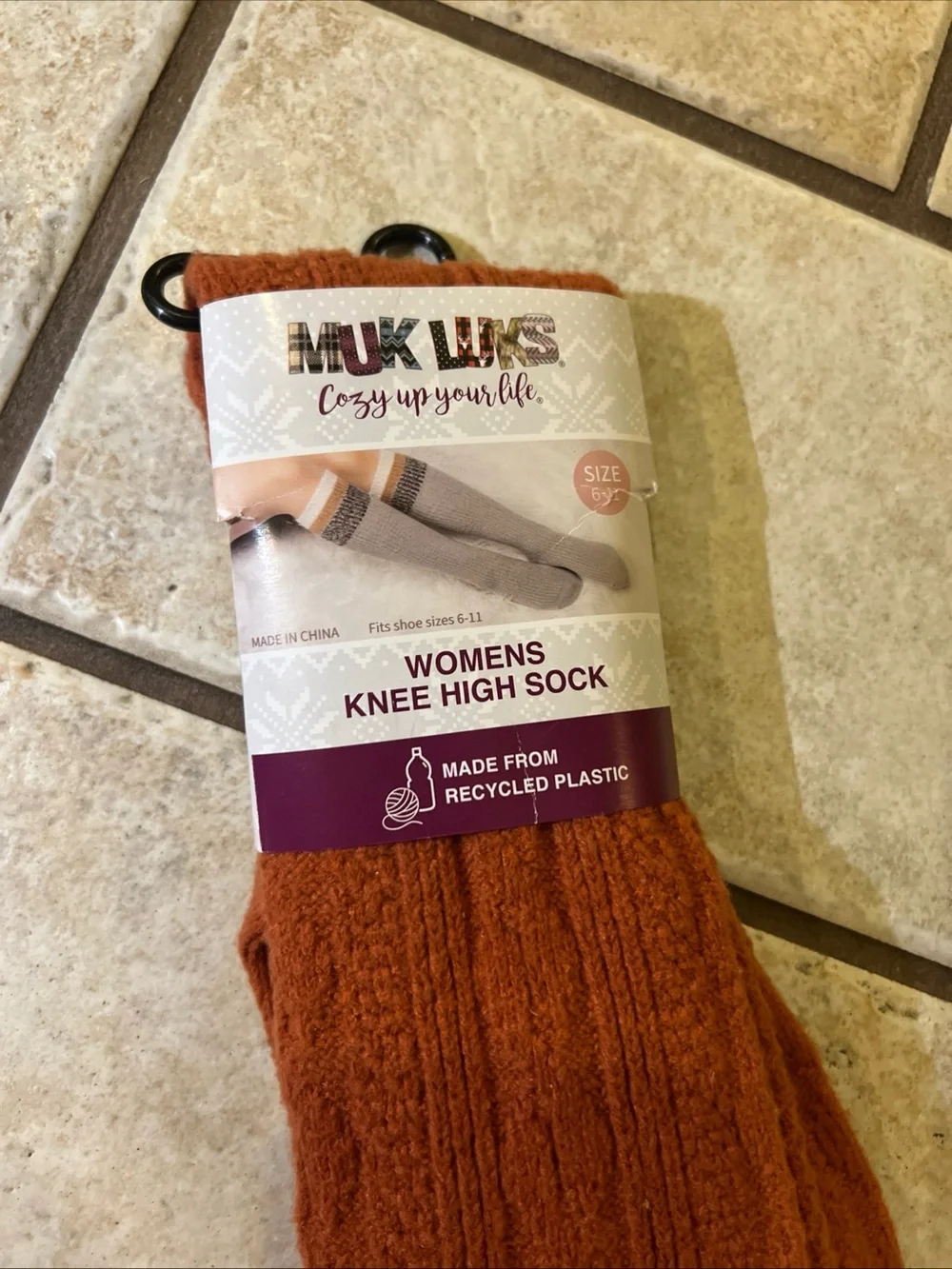 Muk Luks Women's Knee High Socks in Rust Orange